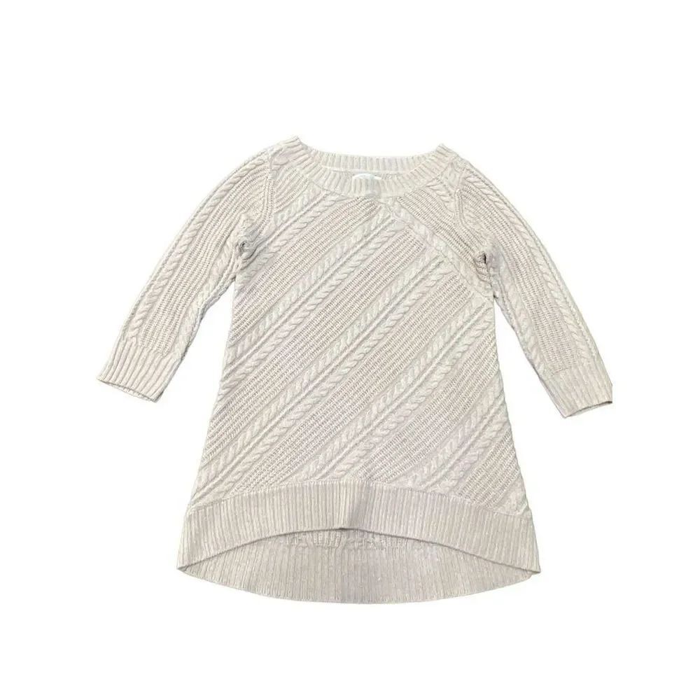 New York & company pale pink gold shimmer cable knit high low sweater XS